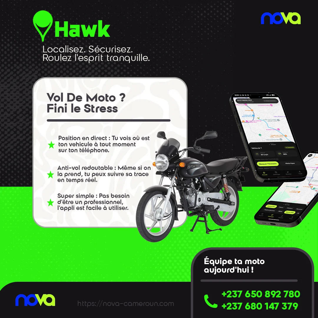 NovaHawk – flyer en français : localisez, sécurisez, roulez l’esprit tranquille, antivol GPS pour moto
