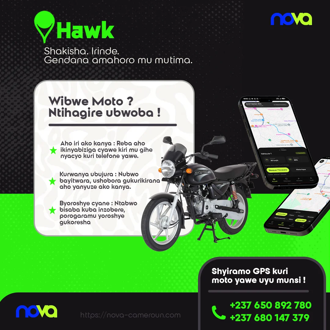 NovaHawk – flyer en kinyarwanda : GPS antivol et suivi de moto en temps réel