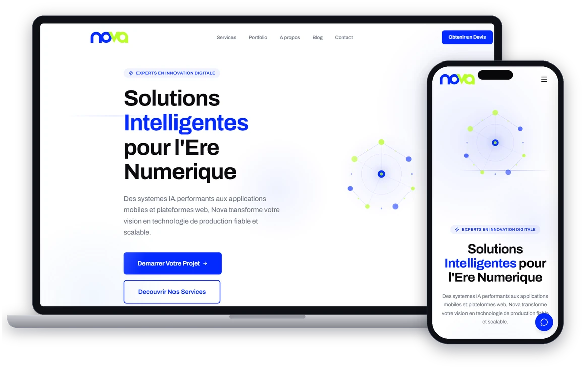 Site web Nova Cameroun affiche sur ordinateur portable et sur telephone